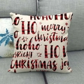 Christmas cushion cover with red black plaid HO HO HO text on beige linen fabric - 18x18 Inch / Beige HoHoHo Plaid Typography (3)