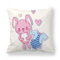 Detail of cartoon pink rabbit and baby clothes print on white peach skin pillowcase - 18x18 Inch / Pink Rabbit Striped Bodysuit