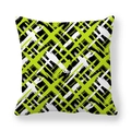 Dettaglio della federa stile britannico in pelle di pesca con pennellate verde neon - Griglia Graffiti Neon Verde Nero Bianco