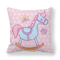 Detail of cartoon rocking horse pattern on square peach skin pillowcase with polka dots - 18x18 Inch / Pink Polka Dot Rocking Horse Butterfly