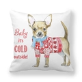 Kerst kussensloop met Chihuahua in rode trui en feestelijke kerst tekst - Aquarel Chihuahua Hond Stijl (1)