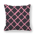 Minimalist square throw pillow cover with pink hand-drawn grid on dark black suede fabric - Black Base Pink Grid