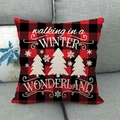 Red buffalo plaid Christmas pillow cover with white winter wonderland forest print - Red Black Plaid - Plaid Trees Winter Wonderland (Style 19)