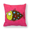 Vibrant rose pink peach skin throw pillow case with a cute hand-drawn cartoon fish print - 18x18 Inch / Rose Pink Crinkle Texture Background Cartoon Fish