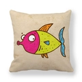 Square peach skin pillowcase with a vibrant cartoon fish print on beige textured fabric - 18x18 Inch / Beige Linen Texture Background Cartoon Big Eyed Fish