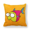 Square orange pillowcase featuring a colorful cartoon fish design in high-density peach skin - 18x18 Inch / Orange Texture Background Cartoon Funny Fish
