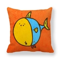Orange peach skin pillowcase featuring cartoon fish design on a white background - 18x18 Inch / Bright Orange Texture Background Hand-drawn Cartoon Fish