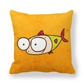 Detail of cartoon fish print on a yellow peach skin fabric square cushion cover - 18x18 Inch / Bright Yellow Background Funny Cartoon Fish