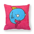 Detailed view of pink peach skin fabric with a blue cartoon fish pattern for pillowcase - 18x18 Inch / Bright Pink Background Blue Cartoon Whale