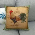 Vintage rooster decorative throw pillow cover with artistic floral background for sofa - Green Border Colorful Rooster Style (1)