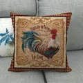 Vintage French rooster decorative pillowcase on gray sofa with baroque floral border - Red-Brown Rhombus Border French Rooster Style (2)