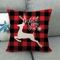Christmas red and black buffalo plaid pillow cover with white reindeer and Let it Snow print - Red Black Plaid - Reindeer Let It Snow (Style 22)