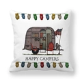 Funda de cojín caravana en tela de piel de melocotón con estampado Happy Campers - Autocaravana Elemento Bandera(7)