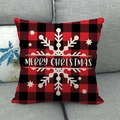 Red and black plaid Christmas pillow cover with white snowflake and Merry Christmas text - Red Black Plaid - Snowflake Merry Christmas (Style 23)