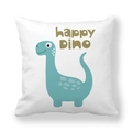 Weißer Kissenbezug mit blauem Langhals-Dinosaurier und happy Dino Text aus Pfirsichhaut - 45x45 cm / Happy Dino Langhals Stil (8)
