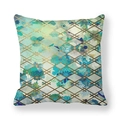 Geometric peach skin pillowcase with mint floral and gold kagome pattern - 45x45cm / Floral Lattice Pattern Style (7)