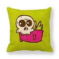 Cartoon-Totenkopf-Kissenbezug aus grünem Pfirsichhaut-Gewebe auf weißem Hintergrund - 45x45 cm / Totenkopf in Schüssel (3)