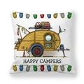 Funda de cojín piel de melocotón con caravana Happy Campers y luces de búhos - Autocaravana Teardrop Grano de Madera(9)