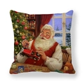 Quadratischer Kissenbezug mit Vintage-Weihnachtsmann-Motiv und Ölgemälde-Effekt - Weihnachtsmann bemalt Spielzeugauto (14)