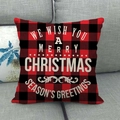 Christmas buffalo plaid linen pillow cover with red and black check and holiday greetings - Red Black Plaid - We Wish You Merry Christmas (Style 25)