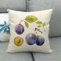 Detailed view of the watercolor plum print on the linen blend square throw pillow cover - Off-White Freehand Purple Plum Style (7)