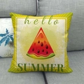 Detailed texture of linen cushion cover with watermelon print and Summer text - Yellow-Green Striped Summer Watermelon Style (9)
