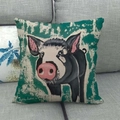 Artistic pig painting pillow detail with Ashley Justice signature on linen texture fabric - Pig on Green Artistic Background (17)