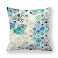Modern geometric hexagon peach skin pillowcase with teal floral patterns and indigo textures - 45x45cm / Hexagonal Floral Style (8)