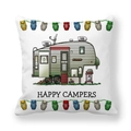 Funda de cojín piel de melocotón con caravana de dibujos y frase Happy Campers - Remolque de Camping Barbacoa Retro(10)