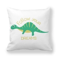 Kissenbezug aus Pfirsichhaut mit grünem Dinosaurier und Spruch Follow your DREAMS - 45x45 cm / Follow Your Dreams Dinosaurier Stil (11)