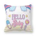 Cute peach skin pillowcase with HELLO Baby cartoon rainbow and rattle illustration - 18x18 Inch / Double Rainbow Pins Rattle (HELLO Baby)