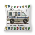 Funda de cojín de caravana con texto Happy Campers en tela de piel de melocotón blanca - Autocaravana Blanca con Rayas Azules(12)