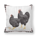 Thick peach skin pillowcase featuring black and white chicken print and checkered border - 45x45cm / Vintage Barred Rock Chicken Faux Wood Style (13)