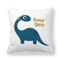 Weißer quadratischer Kissenbezug mit blauem Cartoon-Dinosaurier und funny Dino Text - 45x45 cm / Funny Dino Navyblau Stil (13)