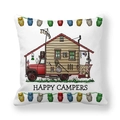Funda de cojín cuadrada con diseño de caravana y estampado Happy Campers sobre blanco - Camión de Camping Rojo(13)