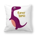 Weiße quadratische Kissenhülle mit lila Cartoon-Dinosaurier und funny Dino Aufdruck - 45x45 cm / Funny Dino Lila Stil (14)