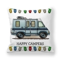 Funda de cojín de piel de melocotón con diseño de caravana retro y frase Happy Campers - Autocaravana Retro con Logo W(14)