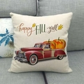 Autumn linen pillowcase featuring a vintage red truck with pumpkins and happy fall lettering - Vintage Truck and Pumpkin Style (1)
