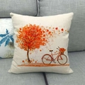 Modern autumn linen pillow cover featuring maple tree and vintage bike on grey sofa - Autumn Maple Tree and Bicycle Style (4)