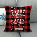 Red and black buffalo plaid Christmas pillow cover with white festive typography - 18x18 Inch / Red Black Plaid Merry Xmas Happy NY (14)
