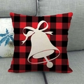 Red and black buffalo plaid Christmas pillow cover with white bells and bow silhouette - 18x18 Inch / Red Black Plaid White Bells Bow (15)