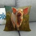 Vintage pig oil painting cushion cover in warm orange tones on grey sofa fabric - Warm Tone Artistic Pig (5)
