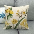Linen cushion cover with vintage floral, lemon and butterfly prints on a gray sofa - Lemon Butterfly Botanical Style (2) / 45x45cm