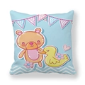 Cute cartoon bear and duck peach skin cushion cover in light blue for home decor - 18x18 Inch / Bear Duck Flags Wave Pattern