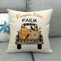 Modern Halloween linen pillow cover with vintage pumpkin truck and crow on gray sofa - Pumpkin Patch Style (2) / 45x45cm