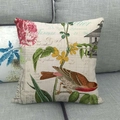 Vintage floral bird watercolor linen pillow cover on sofa with French botanical art style - Brown Bird And Peony Style (2)