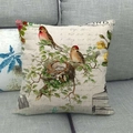 Floral watercolor linen pillow case with vintage bird and nest print on a sofa - Sparrow And Nest Style (3)