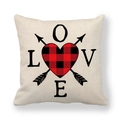 Housse de coussin en lin avec cœur à carreaux et flèche cupidon et texte LOVE au centre - Style L-O-V-E Flèche Cœur Carreaux (11) / 45x45cm