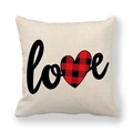 Fodera per cuscino in lino con scritta Love e cuore a scacchi rossi e neri - Stile love Scritto a Mano (2)