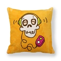 Gelber Kissenbezug mit Cartoon-Skelett und Kopfhörern aus weichem Peach-Skin-Material - 45x45 cm / Musik-Totenkopf (5)